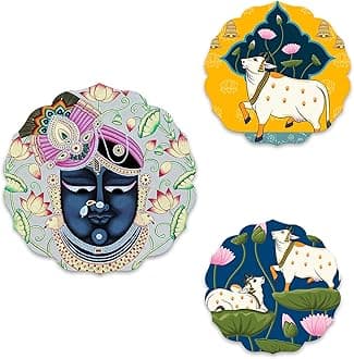 Artvibes Pichwai Designer Wooden Wall Hanging Decor | Decorative Hanging Items for Living Room | Office | Gifts | Modern Wall Decoration Accessories for Home | Door Hanging Painting Art Item (WH_8803)