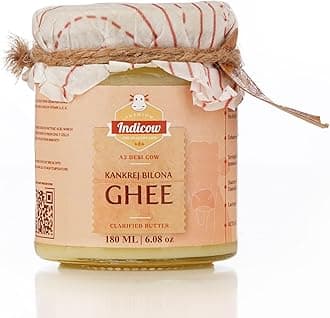 Indicow A2 Desi Cow Ghee, Clarified Butter 180ml | Grass Fed Cows | (180ml (6.08oz), A2 Kankrej Cow Ghee) | Keto and Paleo Friendly| a2 ghee organic grass fed