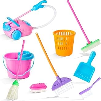 9 Pieces Miniature Accessories Miniature Mop Dustpan Bucket Brush Miniature Cleaning Tools Garden Accessories Miniature 1:12 Scale House Cleaning Tools