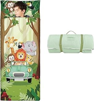 Kids Sleeping Bag Toddler Nap Mat with Removable Pillow, Large Foldable Sleeping Bag for Girls Boys, Easy Clean Slumber Bag with Double Zip for Camping School Preschool Daycare, 59×24 inch