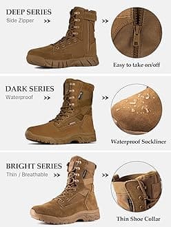 FREE SOLDIER Men's Work Tactical Boots 8 Inches Lightweight Combat Boots Durable Suede Leather Military Boot Desert Boot