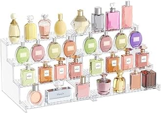 Lifewit Perfume Organizer with Fences, Plastic Cologne Stand, Tool-Free Assembly, Display Shelf for Fragrance Makeup Vanity Bedroom Bathroom Storage Organization, Clear, 30 cm/12",2 Pcs