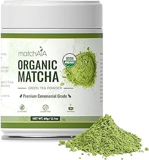 MatchAiA Organic Ceremonial Matcha Green Tea Powder - Premium Ceremonial Grade, First Spring Harvest, USDA Certified, 100% Pure - Sugar Free, Gluten Free (60g / 2.1oz Tin)