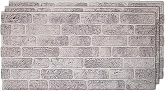 IZODEKOR 3D Wall Panels Brick Effect - Cladding, Stone Look, Styrofoam Facing for Living Room, Kitchen, Bathroom, Balcony, Bedroom and Back of Counter | White Grey (3 Piece Panel) | Covers 16 sq ft