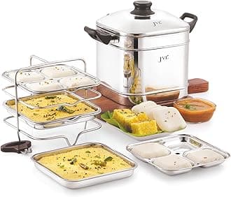 JVL SIM-PF Square Shape Designer Idly/Dhokla Maker 4 Plates Each with Plain Lid