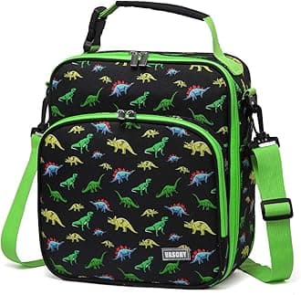VASCHY 8.6L Large Capacity Insulated Lunch Bag for Boys with Adjustable Shoulder Strap, Thermal Tote Bag with Bottle Pocket for School, Outdoor (Green Dinosaur)