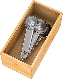 Bamboo Drawer Organizer Utensil Holder for Kitchen, Small Wood Silverware Storage Organizer, Stackable Box Tray for Cutlery, Flatware, Bathroom Caddy for Makeup, Perfume, Jewelry, 6x3x2.5 Inch