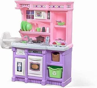 Step2Little Baker's Kitchen, Kids Playhouse with Kitchenette, Interactive Playset with Sounds, for Toddlers 2+ Years Old, 30 Piece Toy Accessories, Pink/Purple