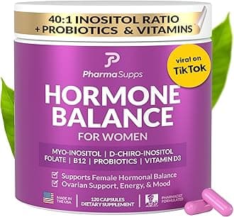 Hormone Balance for Women, Ovarian Support, Fertility, Menstrual Cycle, PCOS | Myo-Inositol & D-Chiro Inositol Supplement 40:1 Ratio w/Folic Acid for Hormonal Balance, B12 & Probiotics - 120 Count