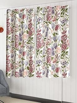 Trance Home Linen Floral Printed Living Room Bedroom Office Windows Curtain | 100% Cotton Eyelet Ring Parde | 5 Feet Semi Room Darkening Curtains |Premium Parda (Huvu Lilac - Set 2,5Ft Curtains)
