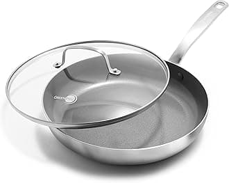GreenpanChatham Tri-Ply Stainless Steel Healthy Ceramic Nonstick 11" Frying Pan Skillet with Lid, PFAS-Free, Multi Clad, Induction, Dishwasher Safe, Oven Safe, Silver
