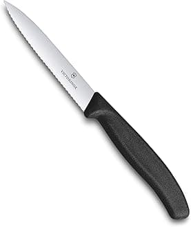 Victorinox Swiss Classic Stainless Steel Paring Knife, 10 cm, Serrated Edge with Pointed Tip, Professional and Household Kitchen, Black, Swiss Made, 6.7733 | Multipurpose Knife