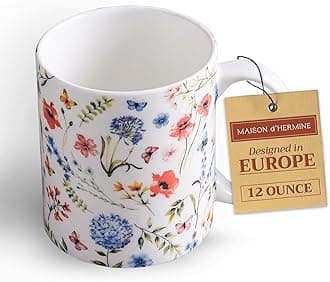 Maison d' Hermine Just Florals Fine Bone China Coffee Mug with Handles for Hot Beverages - Coffee Cappuccino Latte| Cocoa Tea Perfect for Home Gifts (Blues 'N Redz, 12 Ounce)