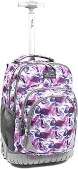 Tilami Anti-wear Compressive Roller Book Bag Luggage Backpack with Noiseless Wheels Oversized Load 18 Inch for Laptop Purple Daffodils
