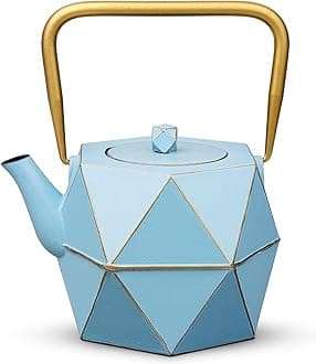 TOPTIER Japanese Cast Iron Tea Kettle with Infuser, Diamond Design, 30 oz (900 ml), Blue