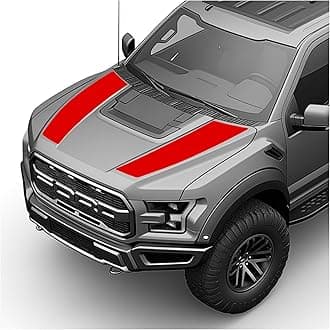 BENINI DESIGN STUDIO Hood Blackout Racing Stripes Vinyl Decal Sticker Kit- Compatible with Ford F150 Raptor 2014-2020 (Style 1, Red)