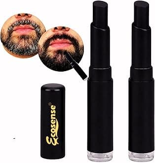 Ecosense Beard & Moustache Touch-Up Color Stick, Black 3g x 2, Beard Pencil for Men, Moustache Colour for Men, Grey Hair Colour Stick, Natural Look, Long-Lasting Beard Dye, Easy, No-Mess Application
