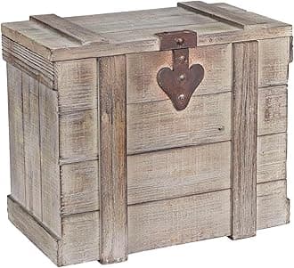 Decorative Trunk, Victorian Style, Aged-Wood Finish and Metal Accents, with Fully Opening Lid and Ring Handles