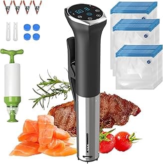 Karinear Sous Vide Kit Set with Extractor Pump Sealed Bag Clip with Temperature Time LED Stainless Steel Precision Cooker Immersion Circulator 1100W APP Comes with Recipes