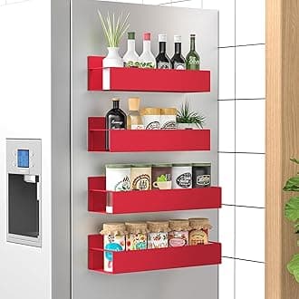 4 Pack Magnetic Spice Storage Rack Organizer for Refrigerator and Oven, Red Fridge Organizers and Storage