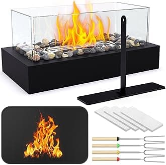 Smores Maker Kit - Portable Tabletop Flame with Stones Decorated for Movie Nights, Yard, Gift for Home Decor, Housewarming, Parties and Weddings (Gel was not Included) (4 Glasses)