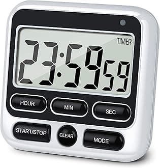 KTKUDY Digital Kitchen Timer with Mute/Loud Alarm Switch ON/Off Switch, 12-Hour Clock & Alarm, Memory Function Count Up & Count Down for Kids Teachers Cooking, Large LCD Display, Strong Magnet (Black)