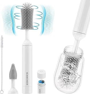 S02 Electric Bottle Brush Cleaner, Waterproof Baby Bottle Brush, AA Battery-Powered & 360° Wrist-Friendly, with Silicone Bottle/Nipple/Straw Brush, Perfect Essentials for New Parents