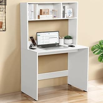 ABOUT SPACE Study Table with Hutch - Computer Table with Storage for PC, Laptop & Writing, Gaming, Drawing DIY Engineered Wood Office Desk for Home (White L 80 x B 45 x H 150 cm)