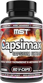 MST Capsimax Supplement 100mg V Capsules, 60 Servings Clinically Dosed Weight Management, Thermogenic, Appetite Control, Calorie Burning, Metabolic Health, Stimulant Free. BSCG Certified
