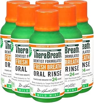 TheraBreath Fresh Breath Dentist Formulated Oral Rinse, Mild Mint, 3 Fl Oz (Pack of 6)