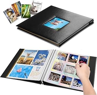Self-Adhesive Photo Album Leather Cover Sticky 40 Pages DIY Magnetic Scrapbook Family Picture Albums for Christmas Wedding Birthday Travel Baby Gifts Hold 4X6 5X7 6X8 8X10 Photos Book Black