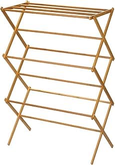 Household Essentials Bamboo Folding Clothes Drying Rack, Upscale Laundry Rack with 11 Dowels, Environmentally Friendly, Stable Frame, Shelf for Drying Flat