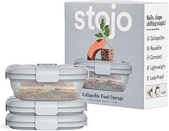 STOJO Collapsible Sandwich Box – 24oz, Reusable Food Storage Container, Silicone Bowl for Hot/Cold Food – Meal Prep, Lunch, Camping, Hiking – Dishwasher Safe (Set of 3, Translucent Cashmere)