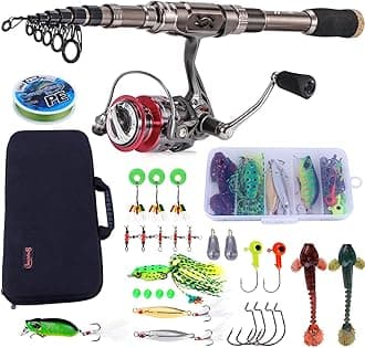 Sougayilang Fishing Rod and Reel Set, Carbon Fiber Telescopic Fishing Rod 12+1BB Reel with Carry Case for Saltwater Freshwater Fishing Kit