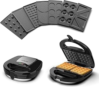 Nikai 7 in 1 Sandwich & Multi Snack Maker 750W, 2 Slot Non-Stick 7-in-1 Interchangeable Plates for Grill, Toaster, Pancakes, Cookies, Waffles, Donuts, Cupcakes & Nutties, Dishwasher Safe - NGT727D