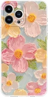 Cute Case for iPhone 13 Pro Max, Colorful Retro Oil Painting Printed Flowers Case, Aesthetic Floral Pattern Soft TPU Shockproof Protective Cover for Girls Women