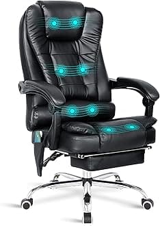 8 Point Massage Office chair for Home Office, Computer Desk Chairs Executive Office Chair with Footrest 135° Reclining Extra Padded Adjustable Height Heavy Duty 360° Tilt Function & Remote, Black