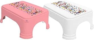 Disney Team Mickey Print Square Plastic Bathroom Stool, (Set of 2, Pink & White) -HS_35_HEARTHS17290