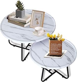 DAYONG Coffee Table Set of 2, Modern Round Stackable End Table Sofa Table, Circle Accent Side Tables for Living Room & Bedroom, Modern Design Home Furniture