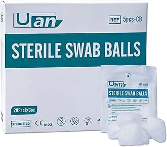 Cotton Sterile Wound Care Swabs - Individually Packaged, Sterilized (Cotton Balls S) (5pcs/pack; 20pack/box)