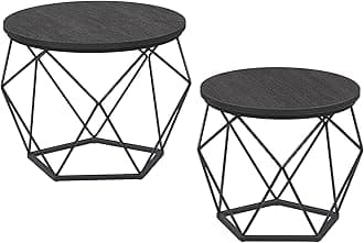 VASAGLERound Coffee Table, Set of 2, Side Table, Sofa End Table, Modern Style, Removable Top, Steel Frame, for Living Room, Black LCT041B22