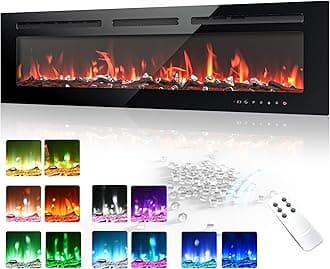 EUHOMY 50 Inch Electric Fireplace Wall Recessed and Wall Mounted with Adjustable Flame Color, Fireplace Heater with Remote Control, Linear Fireplace with Timer, Touch Screen, Log & Crystal, 750/1500W