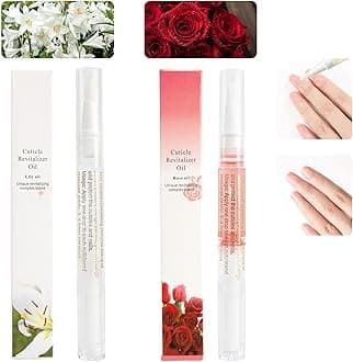 Pack of 2 Cuticle Oil Pens for Nail Care, Cuticle Revitalization Oil Pen with Soft Brush, Cuticle Oil to Prevent Nail Cracks and Dryness (Lily and Rose Flavour)