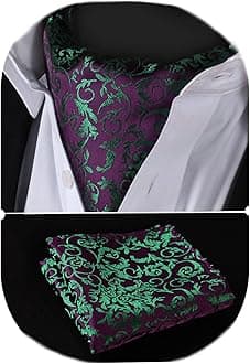 HISDERN Cravat for Men Silk Paisley Mens Cravat and Pocket Square Set Polka Dot Ascot Tie and Handkerchief for Wedding Party Christmas
