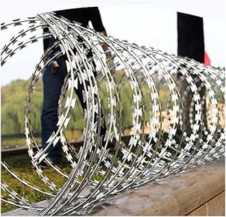 Razor Wire - Galvanized Barbed Wire - Roll Concertina Garden Fence Wire for Animals, Yards, Agriculture and Anti-intrusion - Double Spiral (Color : Silver, Size : 76cm)