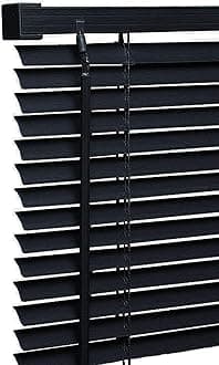 PVC window Venetian Blind Blinds Easy Fit Trimmable Fittings Window Treatment Shutter Twist Open Close (Black-PVC, 180cm wide (70.86") x 213cm Drop)