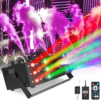 Hakuta Fog Machine Smoke Machine with 12 LED Colorful Beam Light DMX Light Control & Manual Control & Wireless Remote Perfect for Indoor Wedding, Halloween, Party and Stage Effect
