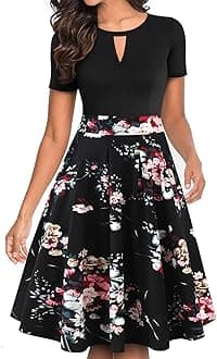 YATHONWomen's Vintage Floral Flared A-Line Swing Casual Party Dresses with Pockets