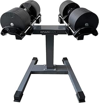 BRAINGAIN 32kg Adjustable Dumbbell Set Pair, Space Saving Weights Set, Smart Precision Technology, Non-Slip Secure Grip, Compact Design for Home Gym (2kg/4kg Increments, With or Without Stand)