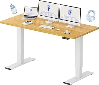 FLEXISPOT Dual Motor 63 x 28 Inch Standing Desk, Large Height Adjustable Desk with Memory Controller, Stand Up Desk for Computer Workstation (White Frame + Maple Top, 2 Packages)